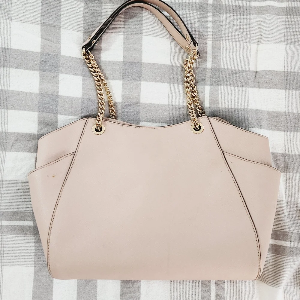 MICHAEL KORS Jet Set Travel Leather Ballet Blush LG Chain Shoulder Tote Bag